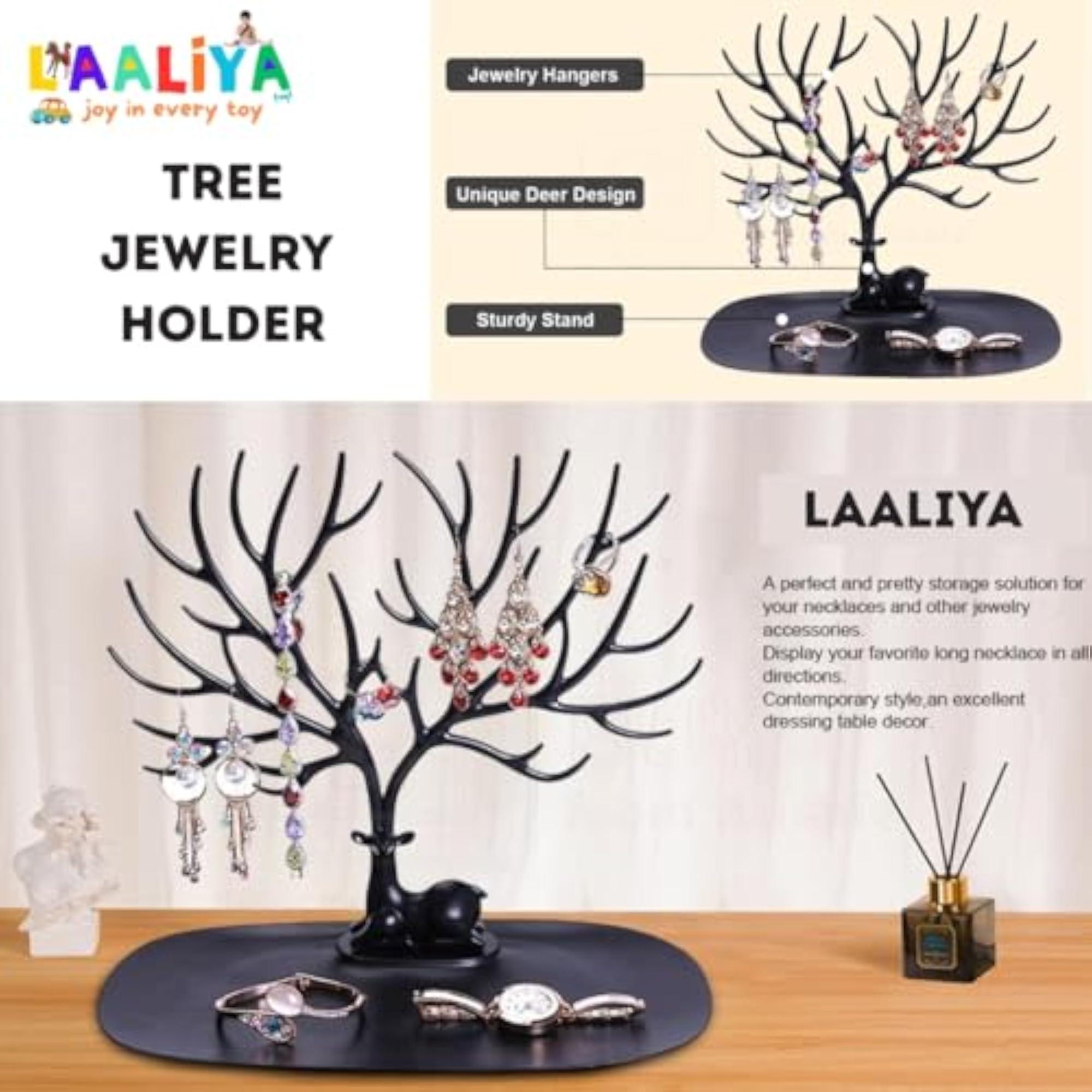Deer Antler Jewellery Tree Stand with Storage Tray